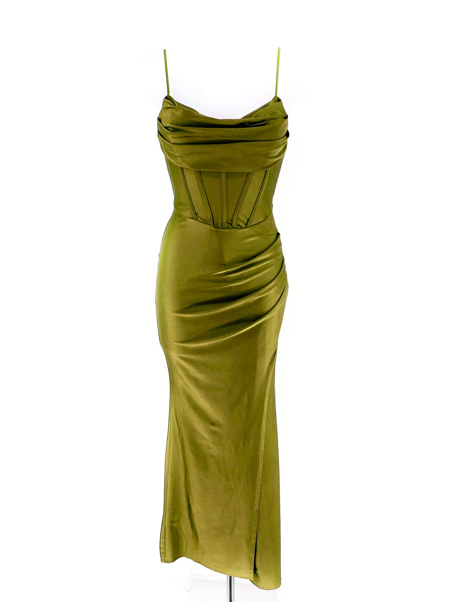 VESTIDO GALA EN OLIVA